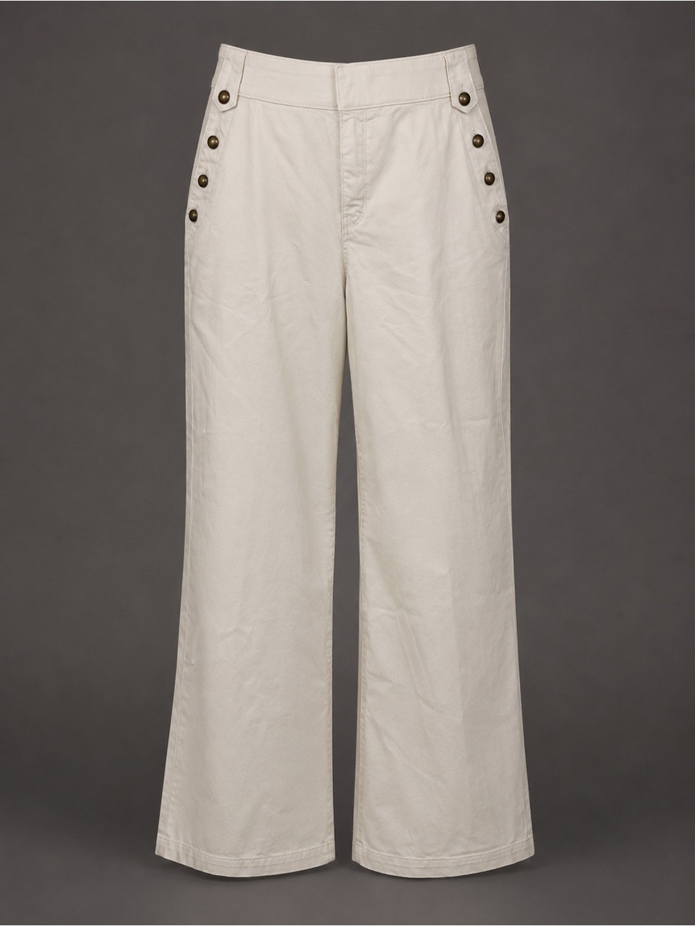 St John's Bay Sailor Button Cream Wide Leg Jeans Sz 14 High Rise Coastal Grandma